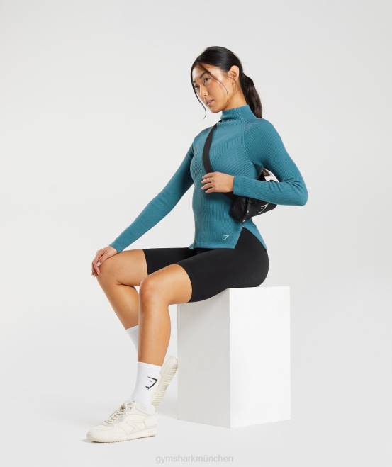 verkohltes Blau/zahmes Blau Kleidung Gymshark Frauen Langes Strickoberteil von Pause 04P8446