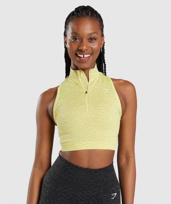 Glühwürmchengelb Kleidung Gymshark Frauen Adapt Animal Seamless Crop 1/2 Reißverschluss 04P8469