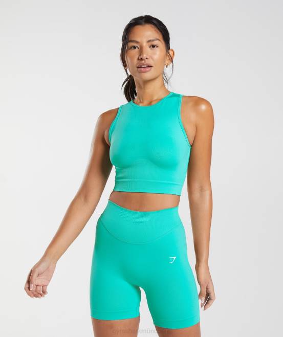Paradiesblau Kleidung Gymshark Frauen Nahtloses Sweat-Midi-Tanktop 04P8473