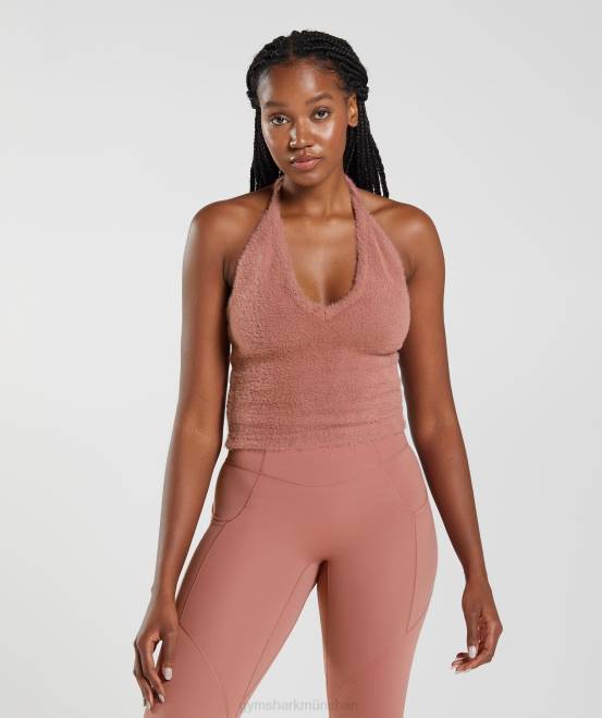 Schlucht rot Kleidung Gymshark Frauen Whitney Wimpernstrick-Midi-Neckholder-Top 04P8447