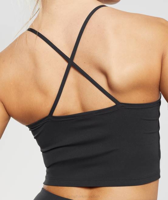 Schwarz Kleidung Gymshark Frauen Crop-Cami-Tanktop mit Trägern 04P8504