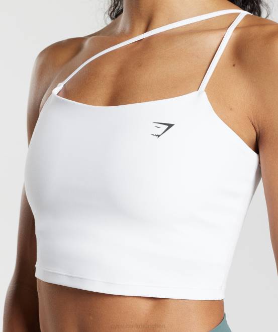 Weiß Kleidung Gymshark Frauen Crop-Cami-Tanktop mit Trägern 04P8499