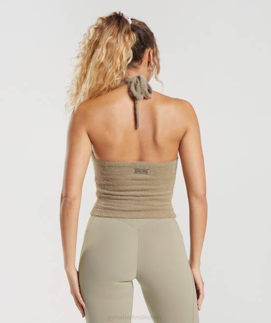 Zementbraun Kleidung Gymshark Frauen Whitney Wimpernstrick-Midi-Neckholder-Top 04P8444