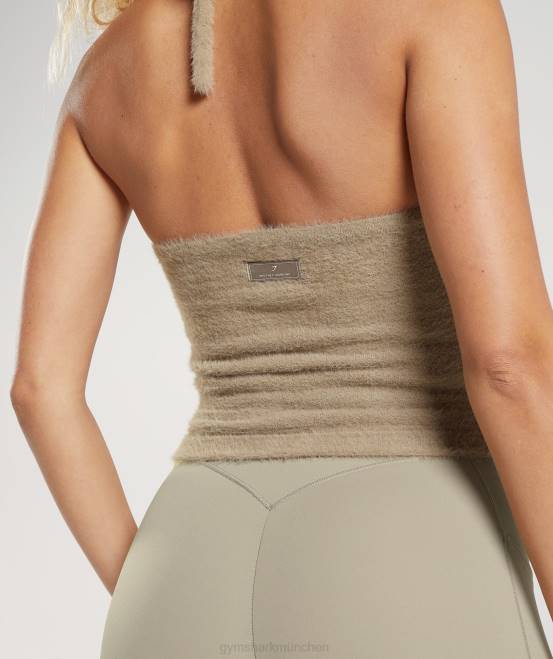 Zementbraun Kleidung Gymshark Frauen Whitney Wimpernstrick-Midi-Neckholder-Top 04P8444