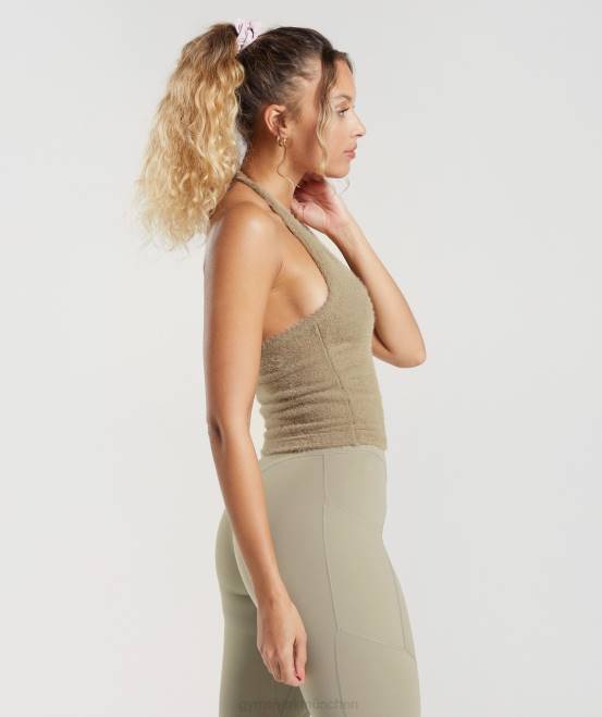Zementbraun Kleidung Gymshark Frauen Whitney Wimpernstrick-Midi-Neckholder-Top 04P8444