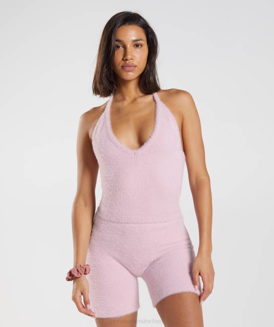 gepresstes Blütenblatt rosa Kleidung Gymshark Frauen Whitney Wimpernstrick-Midi-Neckholder-Top 04P8464