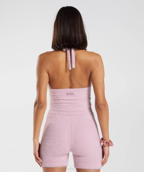gepresstes Blütenblatt rosa Kleidung Gymshark Frauen Whitney Wimpernstrick-Midi-Neckholder-Top 04P8464