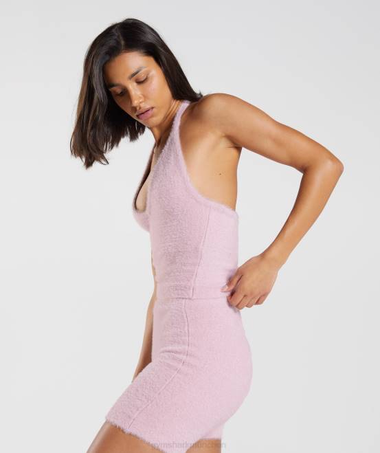 gepresstes Blütenblatt rosa Kleidung Gymshark Frauen Whitney Wimpernstrick-Midi-Neckholder-Top 04P8464