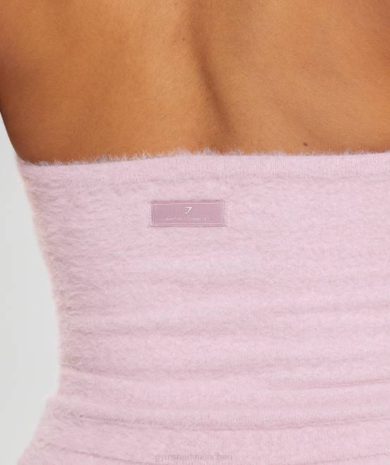 gepresstes Blütenblatt rosa Kleidung Gymshark Frauen Whitney Wimpernstrick-Midi-Neckholder-Top 04P8464