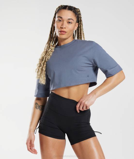 Abendblau Kleidung Gymshark Frauen Kastenförmiges Crop-Top aus Baumwolle 04P8455