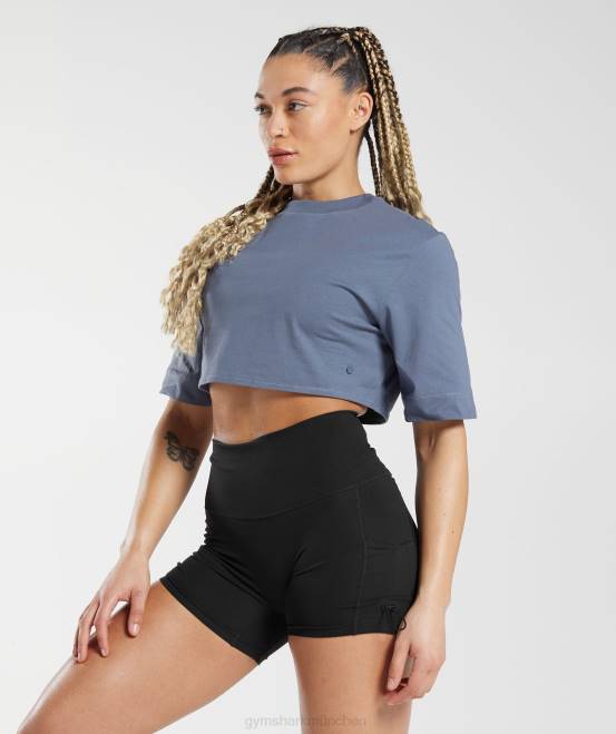 Abendblau Kleidung Gymshark Frauen Kastenförmiges Crop-Top aus Baumwolle 04P8455