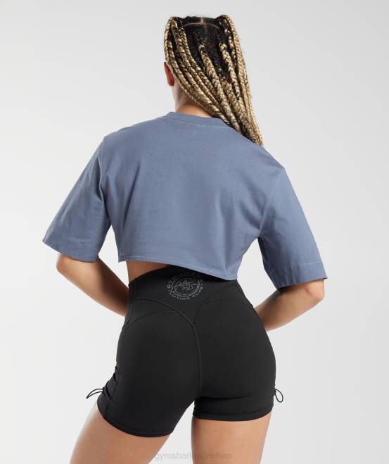 Abendblau Kleidung Gymshark Frauen Kastenförmiges Crop-Top aus Baumwolle 04P8455