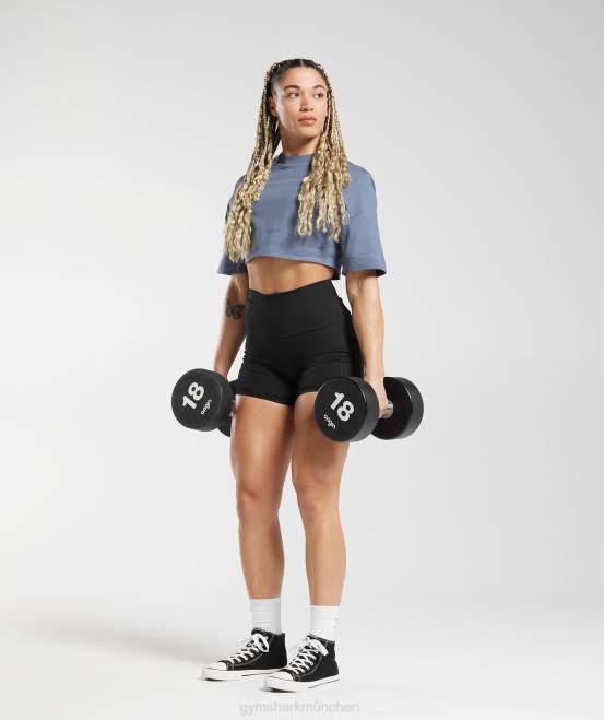 Abendblau Kleidung Gymshark Frauen Kastenförmiges Crop-Top aus Baumwolle 04P8455