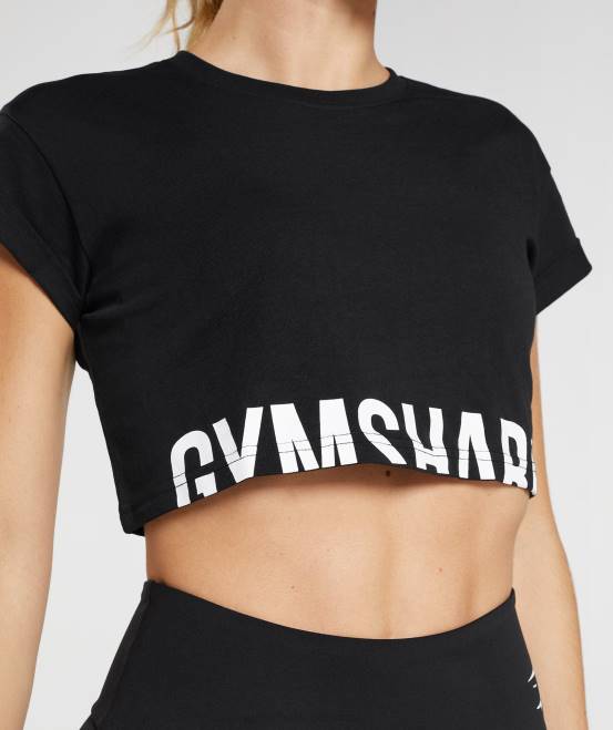 Schwarz Kleidung Gymshark Frauen Fraktions-Crop-Top 04P8492