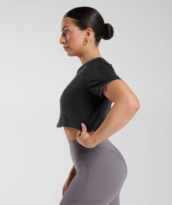 Schwarz Kleidung Gymshark Frauen Legacy-Crop-Top mit Waschung 04P8429