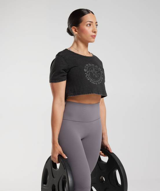 Schwarz Kleidung Gymshark Frauen Legacy-Crop-Top mit Waschung 04P8429
