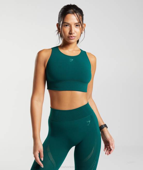 Waldgrün Kleidung Gymshark Frauen Crop-Top aus Kettenstrick 04P8476