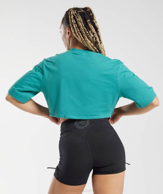 juwelengrün Kleidung Gymshark Frauen Kastenförmiges Crop-Top aus Baumwolle 04P8450