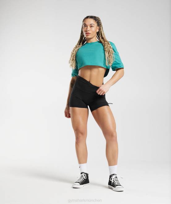 juwelengrün Kleidung Gymshark Frauen Kastenförmiges Crop-Top aus Baumwolle 04P8450