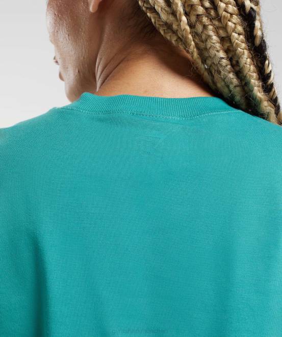 juwelengrün Kleidung Gymshark Frauen Kastenförmiges Crop-Top aus Baumwolle 04P8450