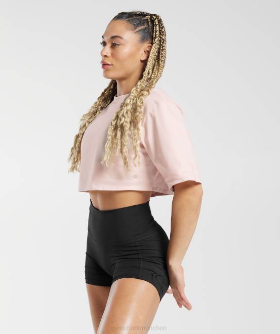 nebliges Rosa Kleidung Gymshark Frauen Kastenförmiges Crop-Top aus Baumwolle 04P8463