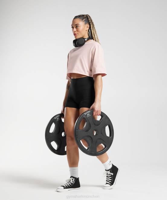 nebliges Rosa Kleidung Gymshark Frauen Kastenförmiges Crop-Top aus Baumwolle 04P8463