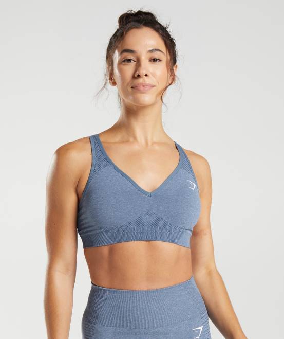 Abendblauer Mergel Kleidung Gymshark Frauen Vital nahtloser 2.0-Sport-BH mit V-Ausschnitt 04P8185