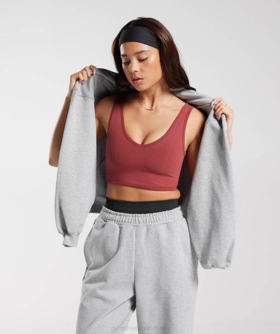 Granatapfelrot Kleidung Gymshark Frauen Nahtloses Ruhetag-Bralette 04P8171