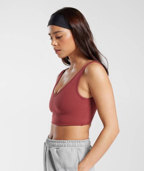 Granatapfelrot Kleidung Gymshark Frauen Nahtloses Ruhetag-Bralette 04P8171