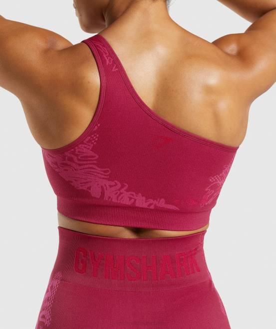Johannisbeerrosa/Fluo-Fuchsia/Magenta-Rosa Kleidung Gymshark Frauen Wtflex nahtloser One-Shoulder-Sport-BH 04P8213