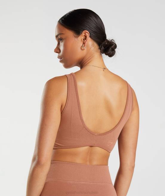 Kaffeebraun Kleidung Gymshark Frauen Nahtloses Ruhetag-Bralette 04P8175