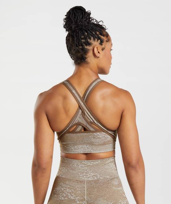 Kieselgrau/Seelenbraun Kleidung Gymshark Frauen Adapt Camo nahtloser Sport-BH 04P8176