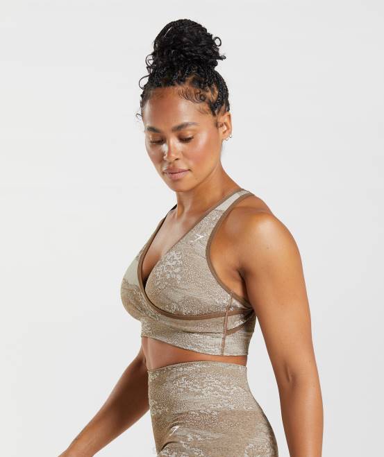 Kieselgrau/Seelenbraun Kleidung Gymshark Frauen Adapt Camo nahtloser Sport-BH 04P8176