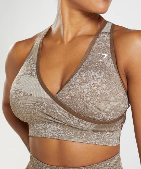 Kieselgrau/Seelenbraun Kleidung Gymshark Frauen Adapt Camo nahtloser Sport-BH 04P8176