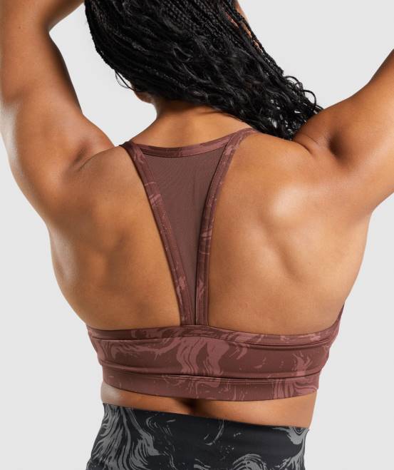 Kirschbrauner Druck Kleidung Gymshark Frauen GS Power Sport-BH 04P8221