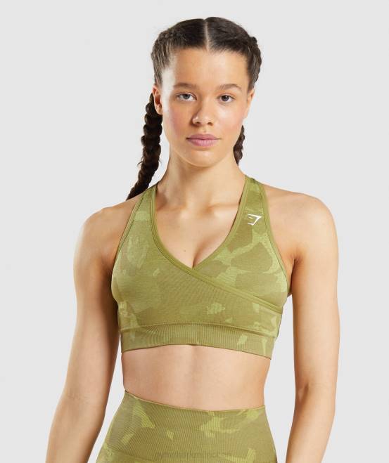 Savanne | Greifgrün Kleidung Gymshark Frauen Adapt Camo nahtloser Sport-BH 04P8193