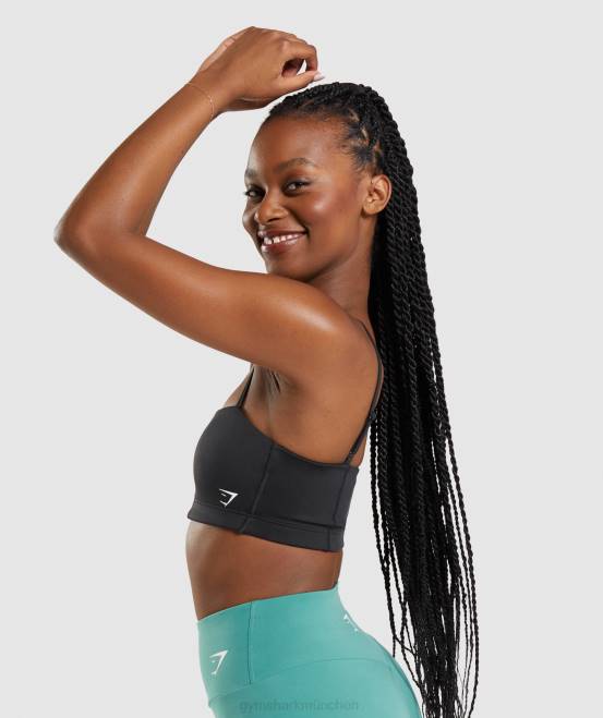 Schwarz Kleidung Gymshark Frauen Bandeau-Sport-BH 04P8159