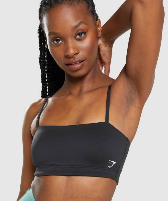 Schwarz Kleidung Gymshark Frauen Bandeau-Sport-BH 04P8159