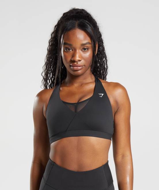 Schwarz Kleidung Gymshark Frauen Crossover-Sport-BH 04P8125
