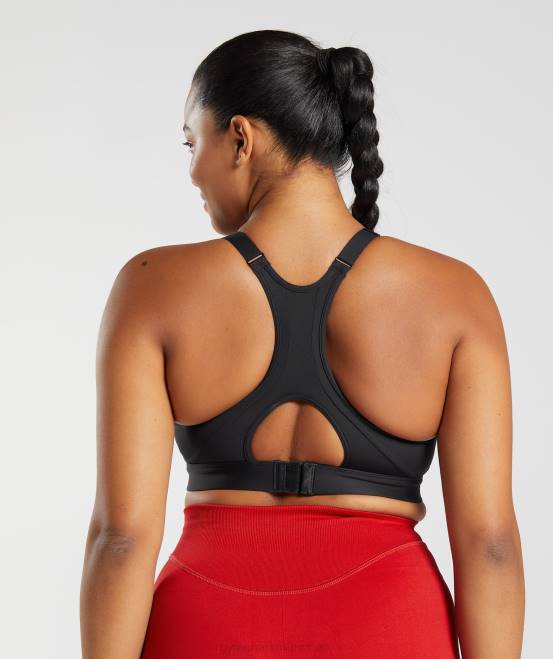 Schwarz Kleidung Gymshark Frauen Hochgeschlossener Sport-BH mit hohem Halt 04P8184