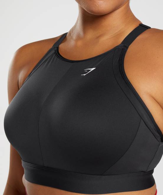 Schwarz Kleidung Gymshark Frauen Hochgeschlossener Sport-BH mit hohem Halt 04P8184
