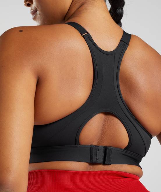Schwarz Kleidung Gymshark Frauen Hochgeschlossener Sport-BH mit hohem Halt 04P8184