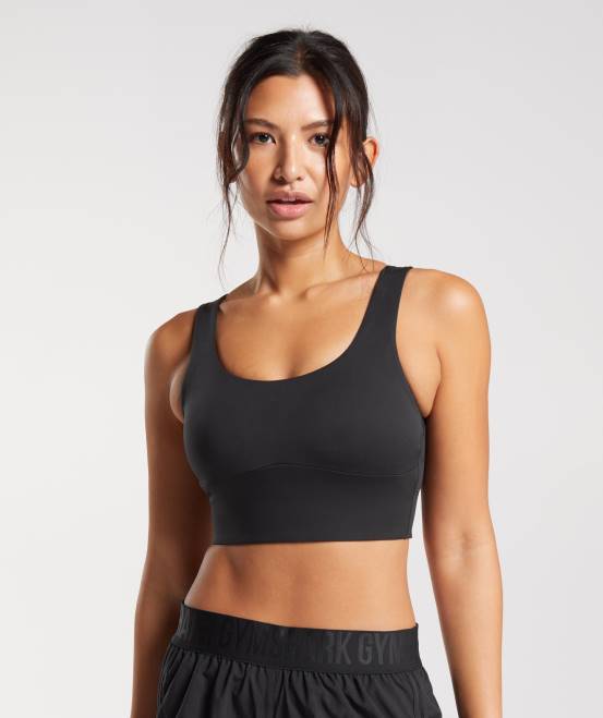 Schwarz Kleidung Gymshark Frauen Langer Sport-BH 04P8119
