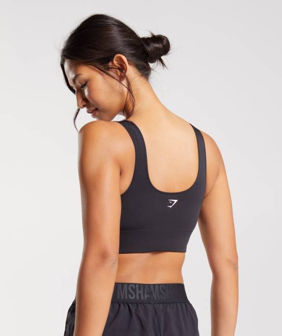 Schwarz Kleidung Gymshark Frauen Langer Sport-BH 04P8119