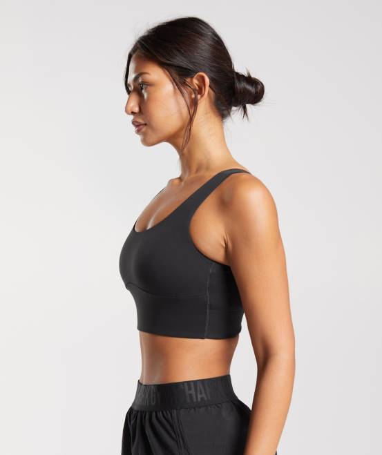 Schwarz Kleidung Gymshark Frauen Langer Sport-BH 04P8119