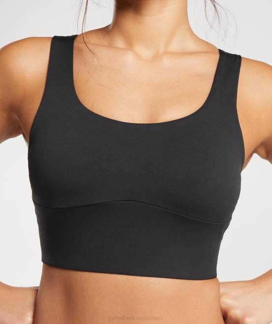 Schwarz Kleidung Gymshark Frauen Langer Sport-BH 04P8119