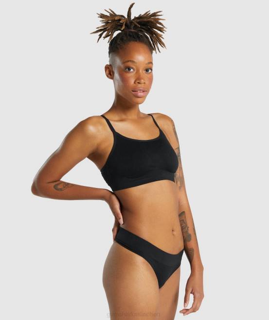 Schwarz Kleidung Gymshark Frauen Nahtloses Bralette mit U-Ausschnitt 04P8507