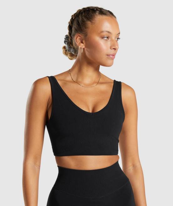 Schwarz Kleidung Gymshark Frauen Nahtloses Ruhetag-Bralette 04P8120