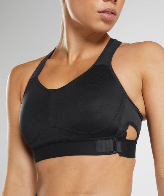 Schwarz Kleidung Gymshark Frauen Racerback-Sport-BH mit hohem Halt 04P8147