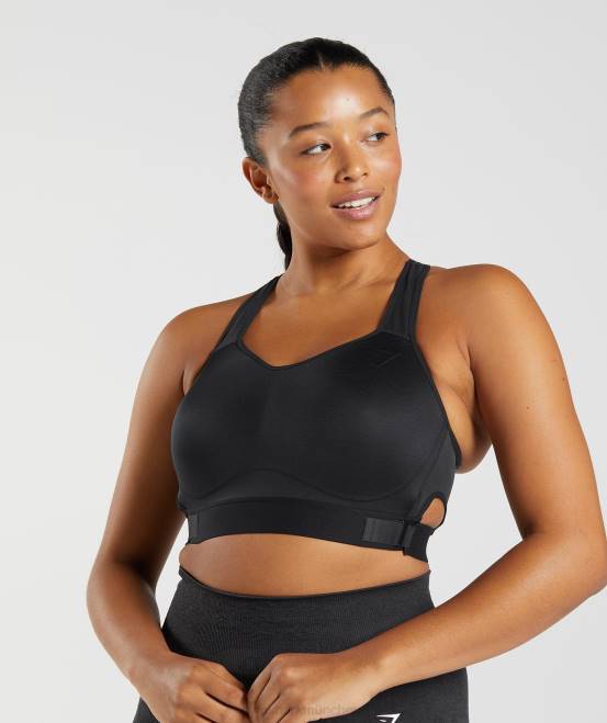 Schwarz Kleidung Gymshark Frauen Racerback-Sport-BH mit hohem Halt 04P8147